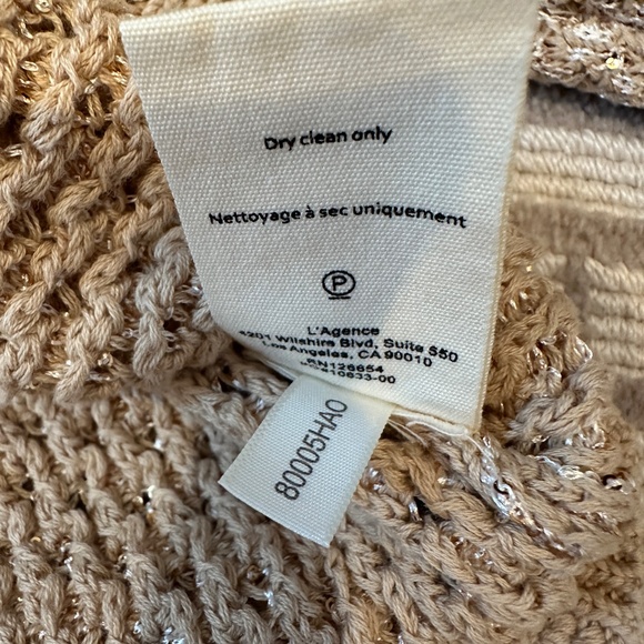 L'Agence Blanca Sequin Cardigan Beige/Gold Crochet Knit Size Extra Small - Picture 7 of 7